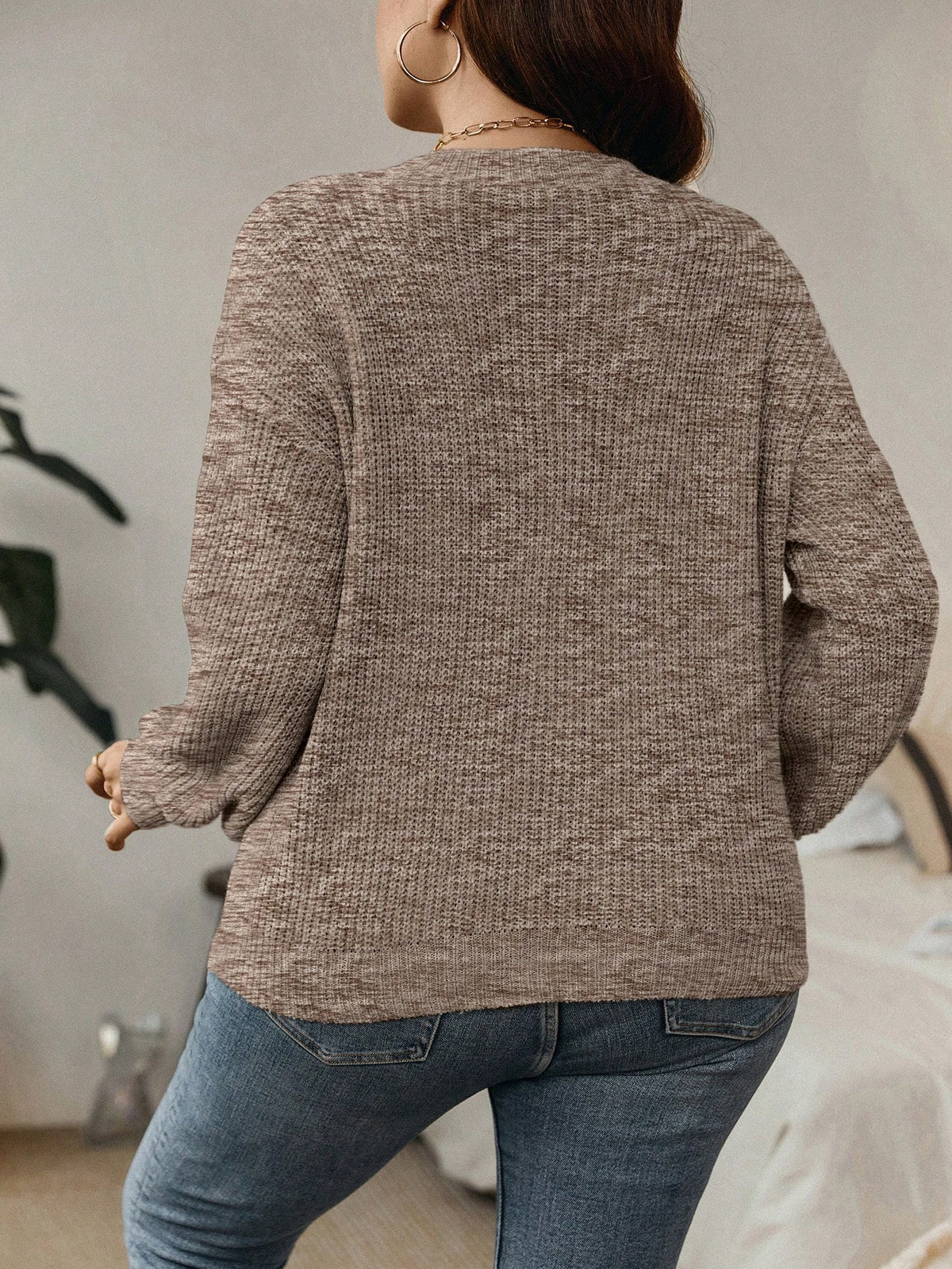 Plus V Neck Sweater with Drop Shoulder