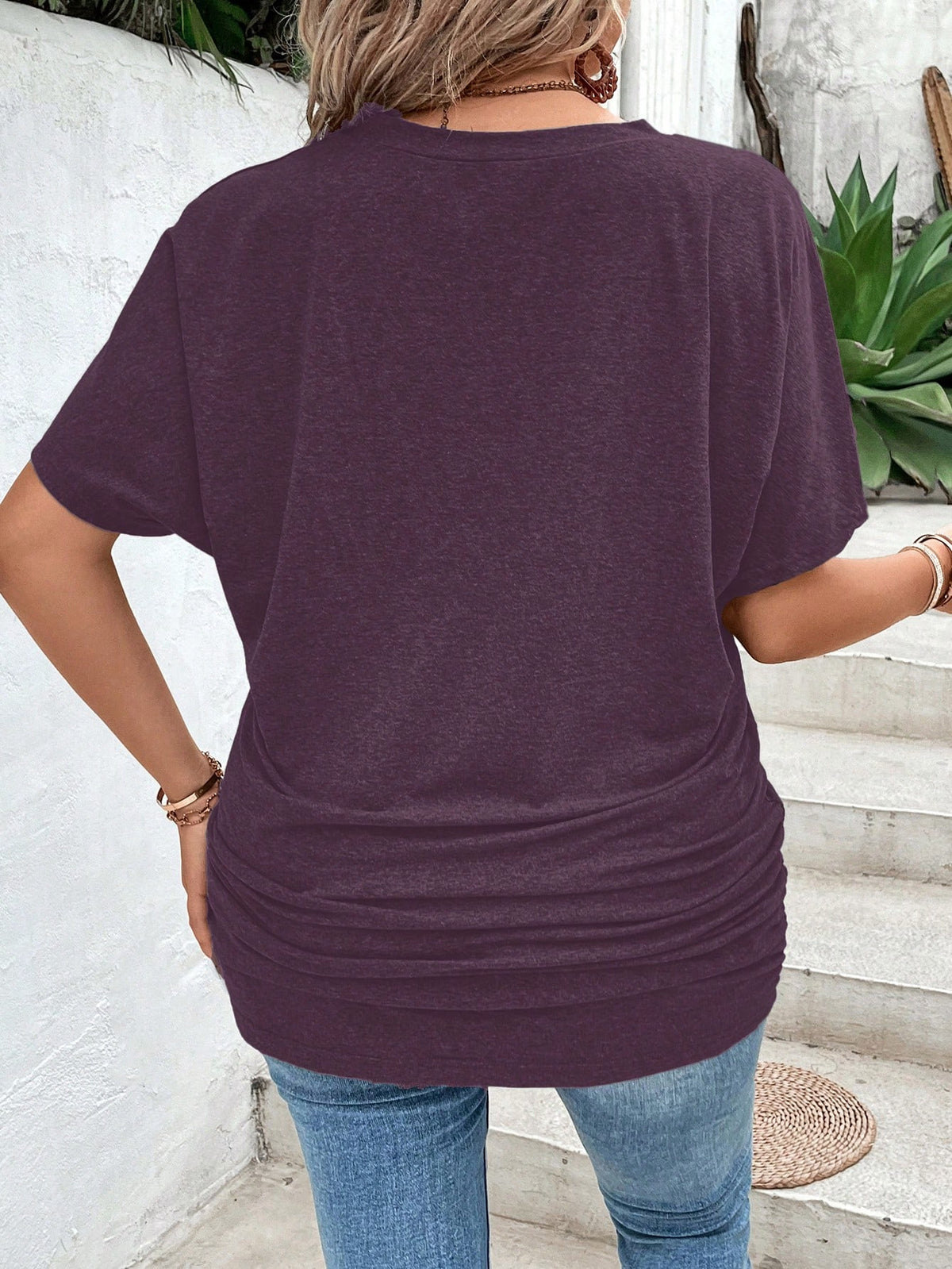 Plus Ruched Tee with Batwing Sleeve