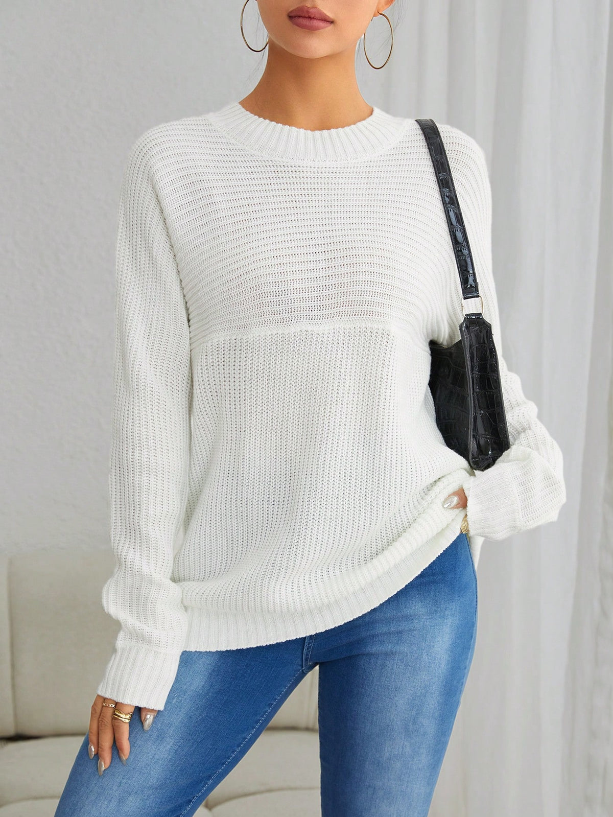 Knit Sweater with Batwing Sleeve