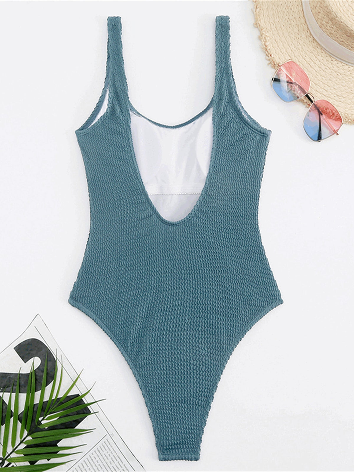 One-piece Swimsuit With Wrinkled Wave Stripes