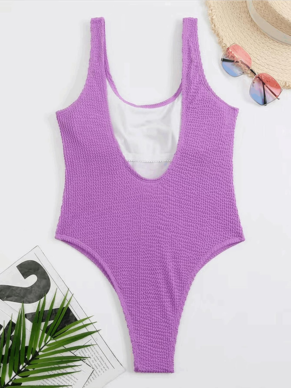 One-piece Swimsuit With Wrinkled Wave Stripes