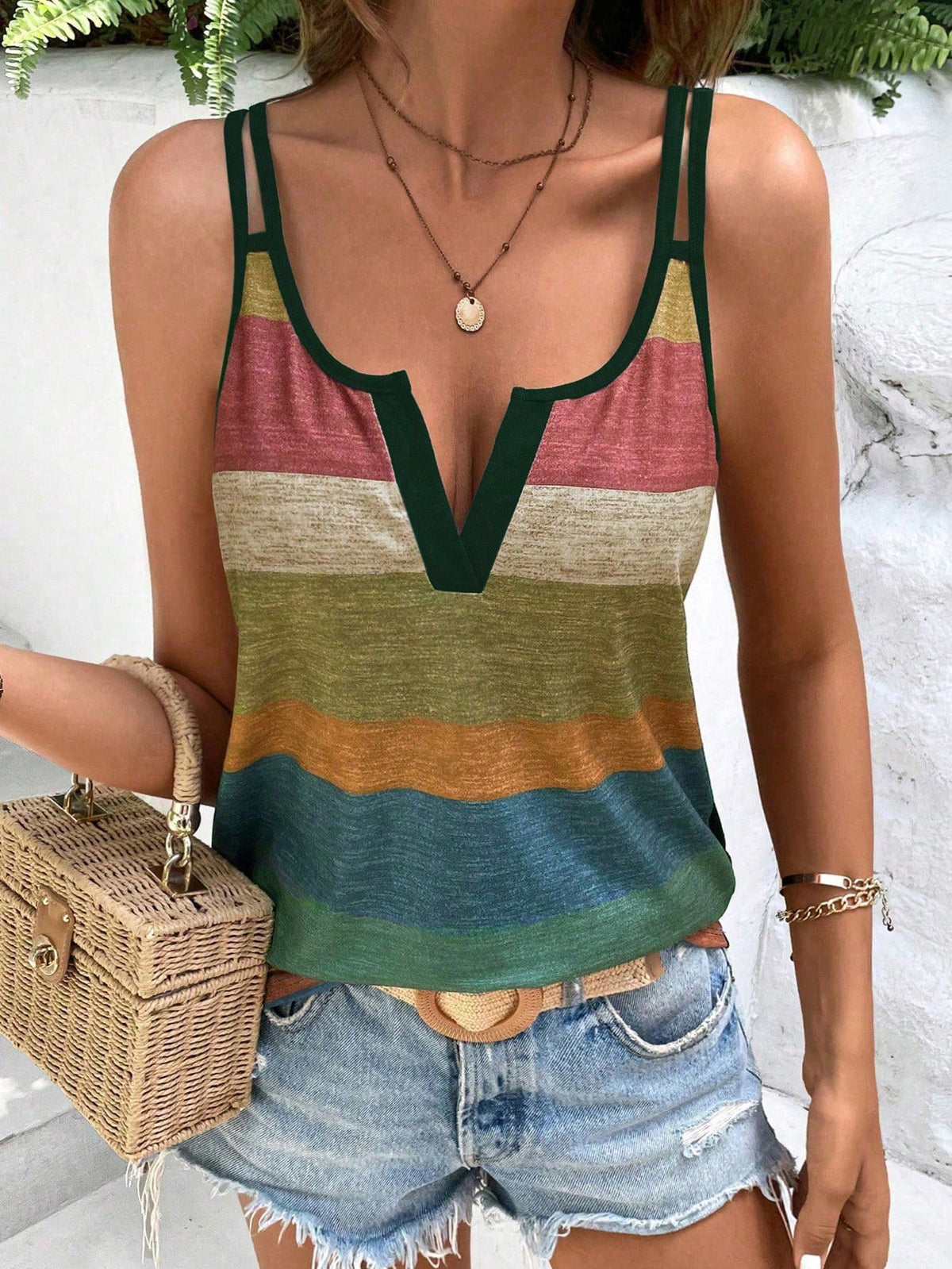 Colorblock Notched Neck Top