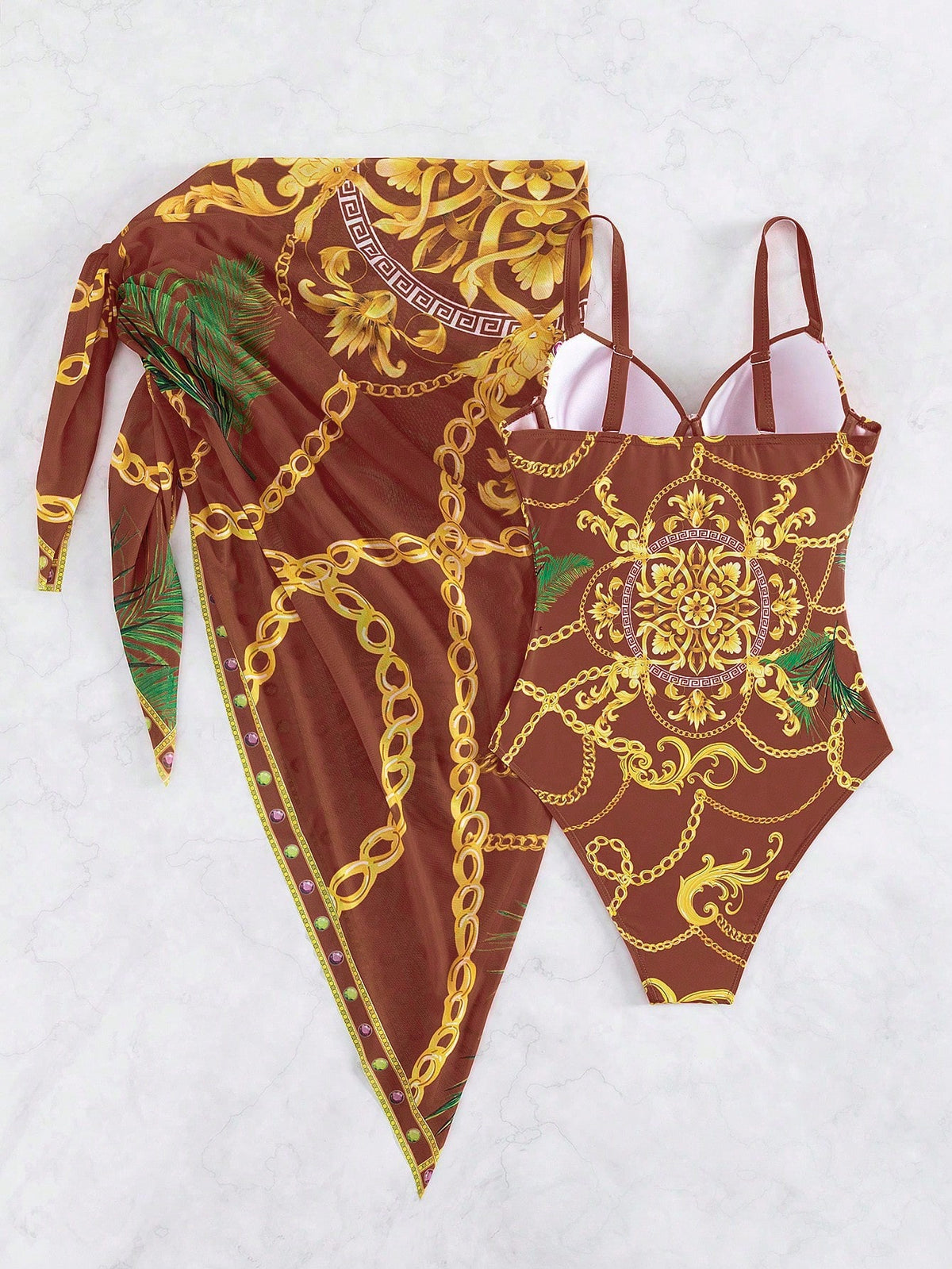 Boho One Piece Swimsuit With Beach Skirt
