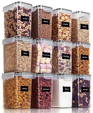 Airtight Food Storage Containers 12 Pieces (24 Labels) - Black / 1.6L--1.5quart